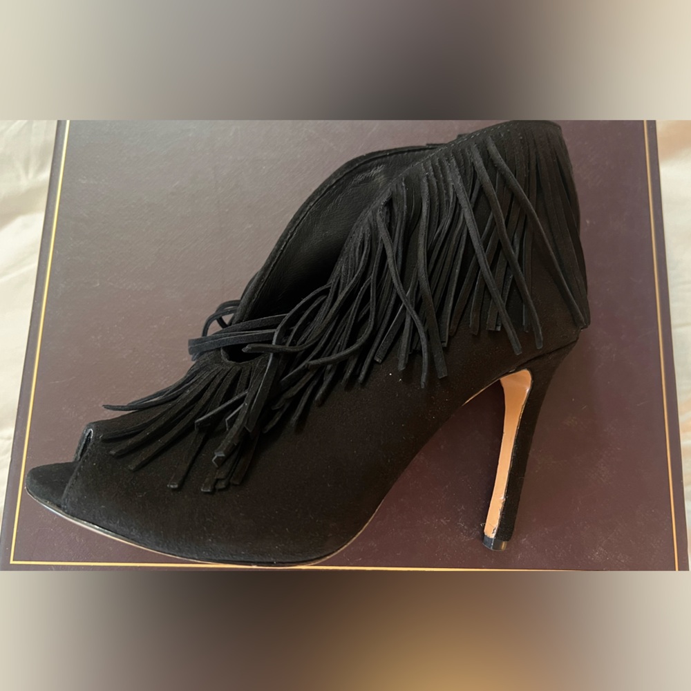 Vince Camuto Suede Fringe Heeled Booties